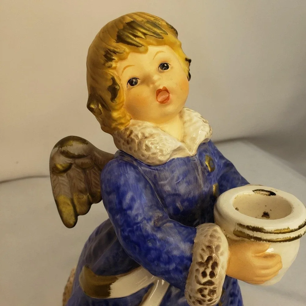 Goebel Handarbeit Large Angel W Germany 42 329 22 Blue Candleholder Frobek 8.75" - Picture 4 of 12